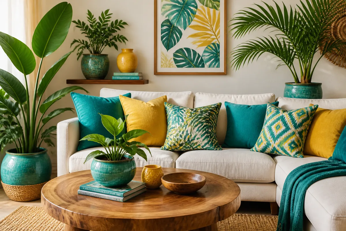 decorare living vară culori vibrante plante
