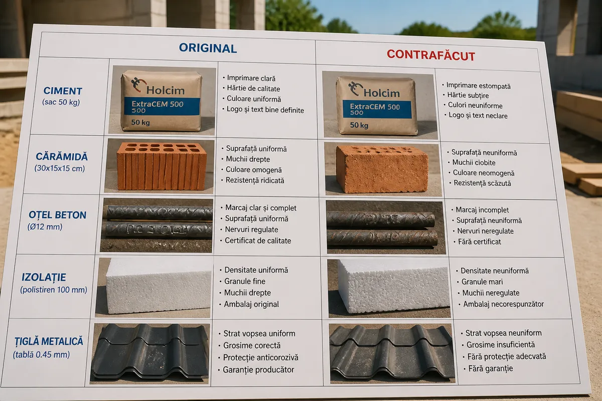 diferențe vizuale materiale construcție originale false