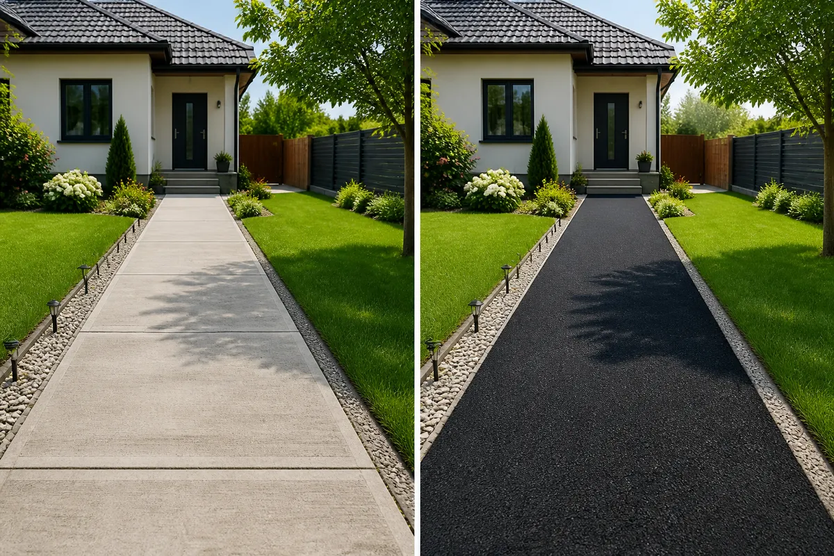 comparație beton asfalt alee curte