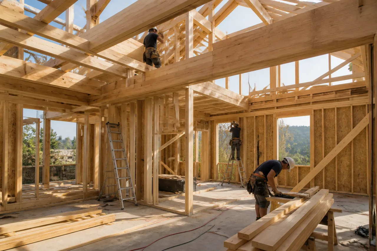 construcție casă din lemn structură grinzi