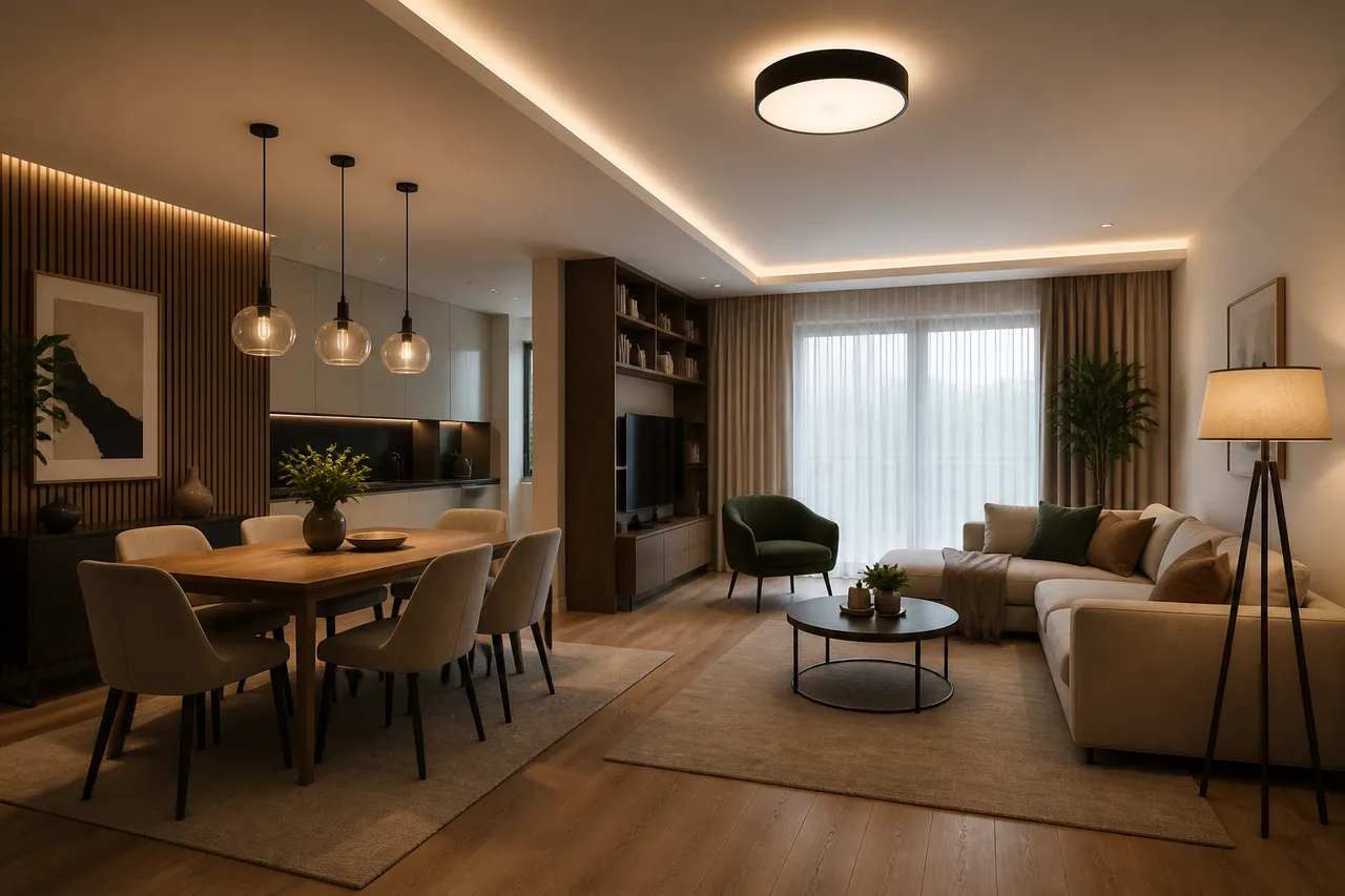 iluminat stratificat pentru living open space