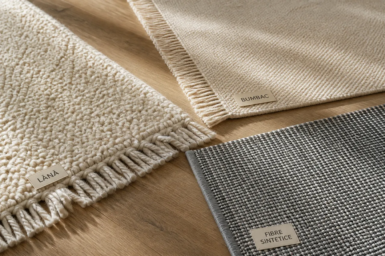 materiale covoare lână bumbac fibre sintetice comparație