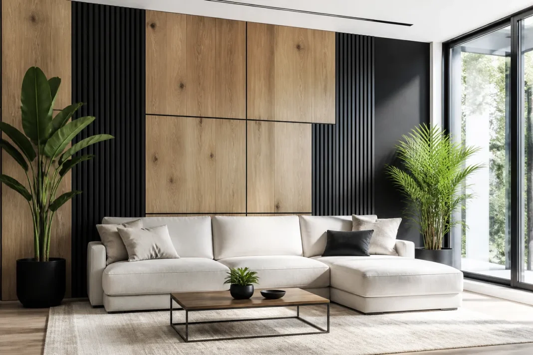 Metal sau lemn pe peretele livingului pentru un decor cu personalitate