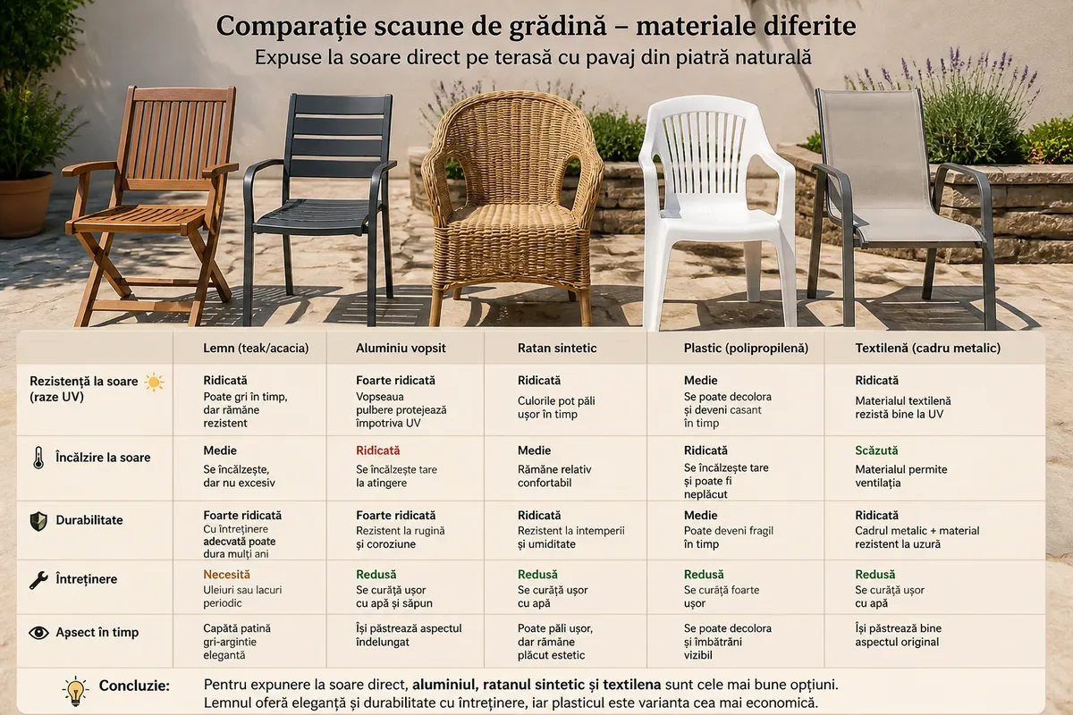 mobilier grădină materiale rezistente soare