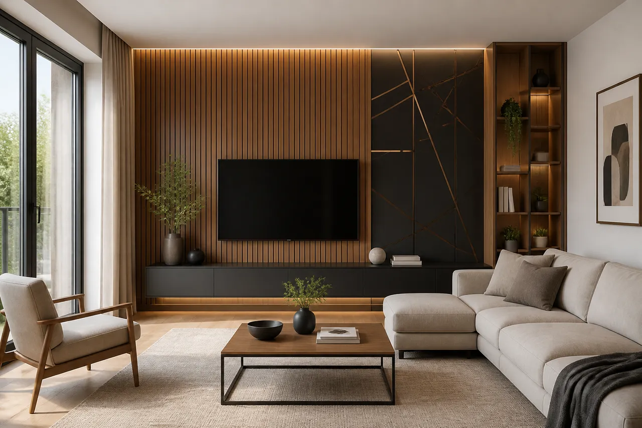 perete living metal lemn decor modern
