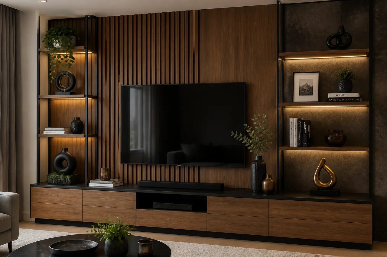 rezistență panouri lemn metal perete living
