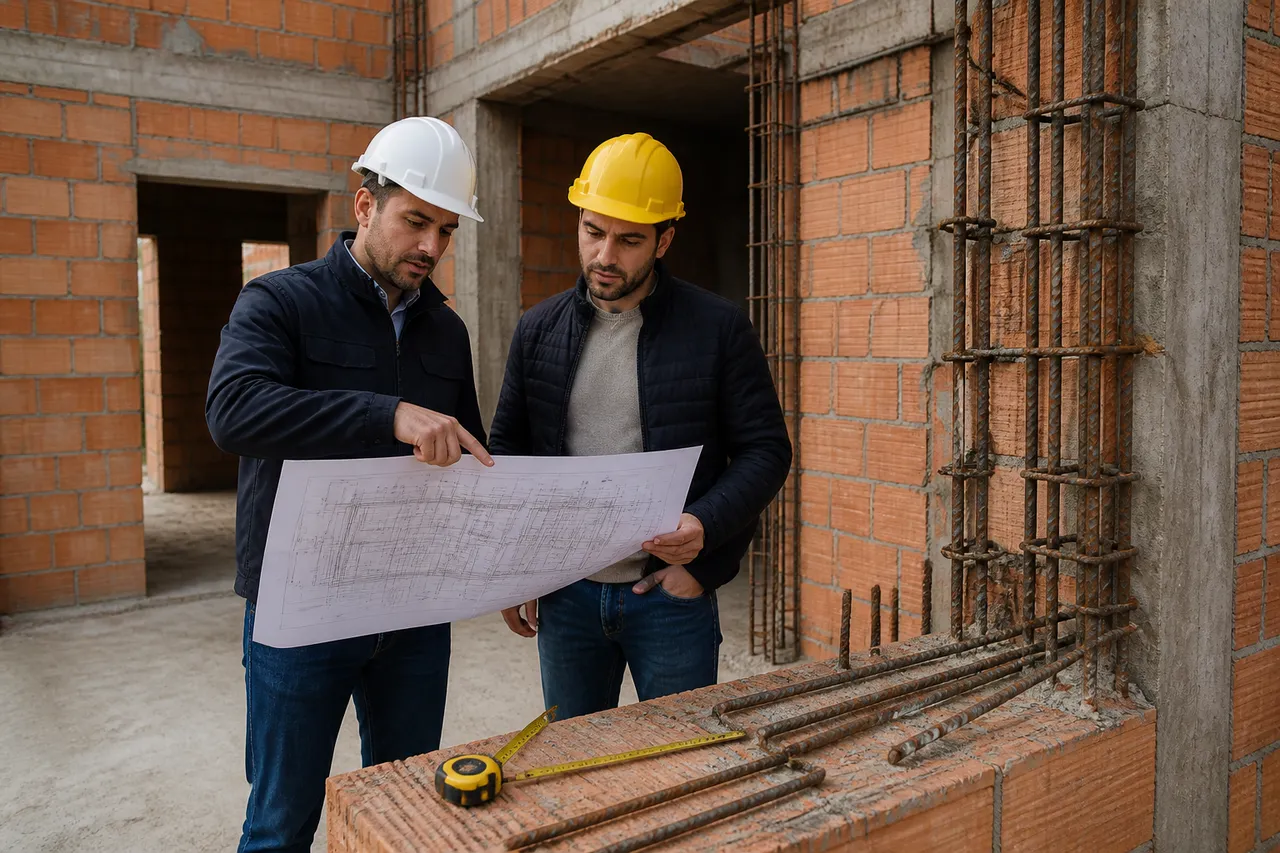 verificarea centurilor și stâlpișorilor înainte de tencuire