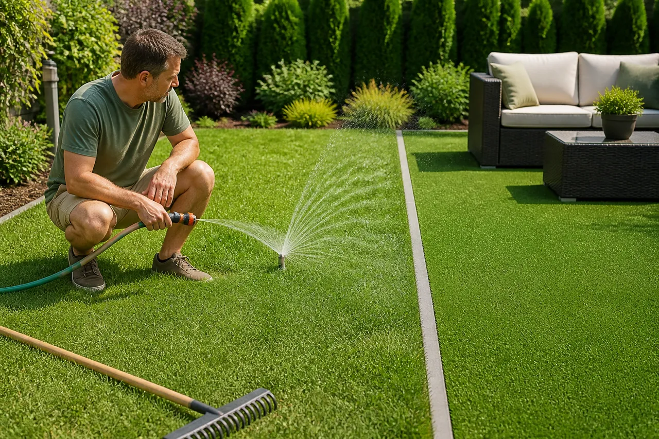 consum de apă și întreținere gazon natural artificial
