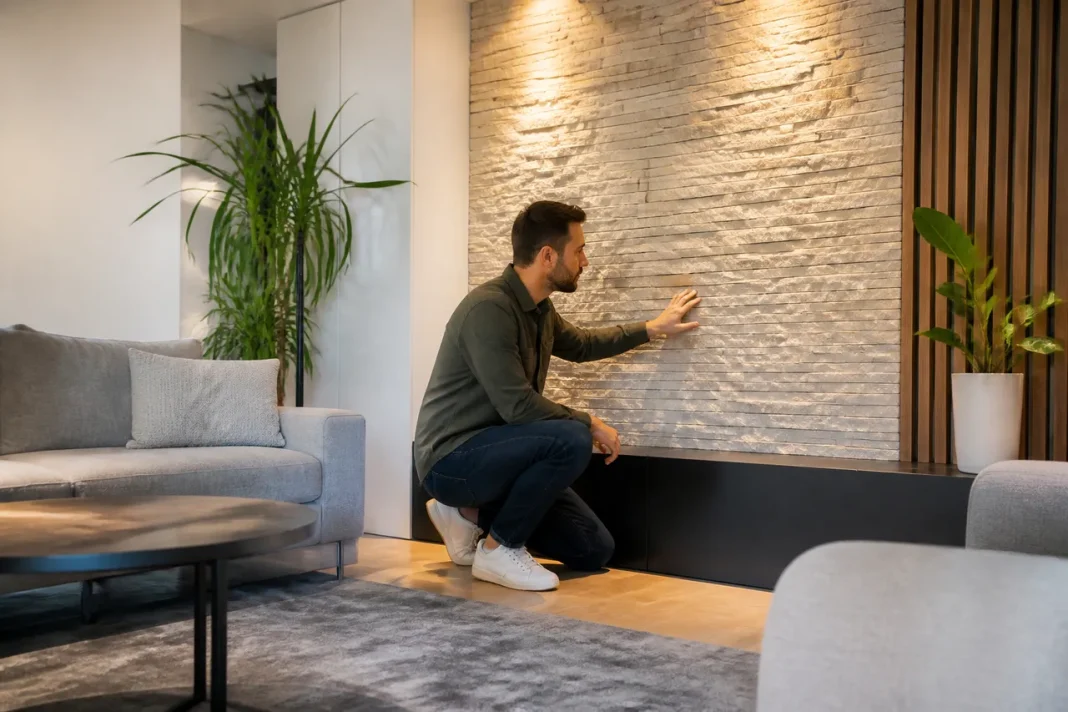 Piatra decorativă în interior fără pereți încărcați și lucrări complicate