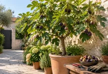 Smochinul cultivat în curtea urbană fără rădăcini și ramuri scăpate de sub control Smochinul cultivat în curtea urbană fără rădăcini și ramuri scăpate de sub control