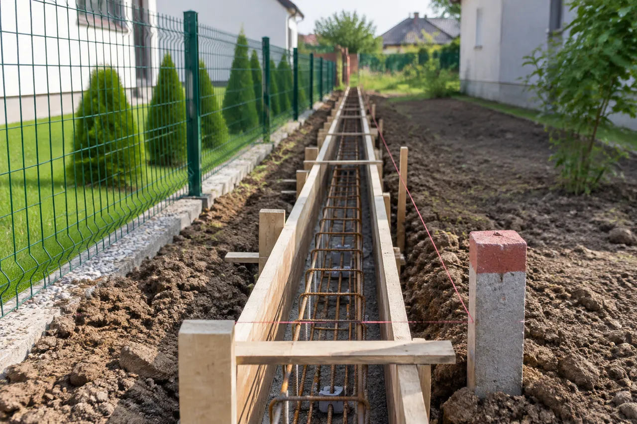 fundația gardului amplasată corect față de limita de proprietate