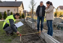Gardul dintre proprietăți începe cu hotarul și fundația amplasată corect Gardul dintre proprietăți începe cu hotarul și fundația amplasată corect