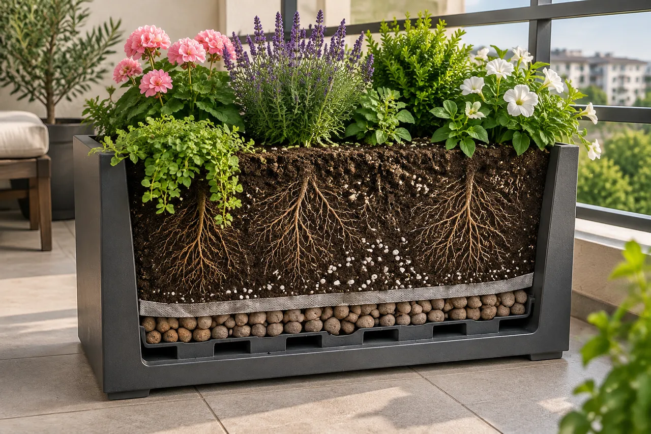 straturi interioare pentru drenajul jardinierei
