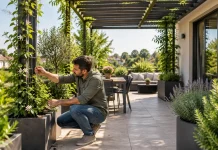 Umbrarul cu plante cățărătoare pe terasă fără riscuri pentru structură Umbrarul cu plante cățărătoare pe terasă fără riscuri pentru structură